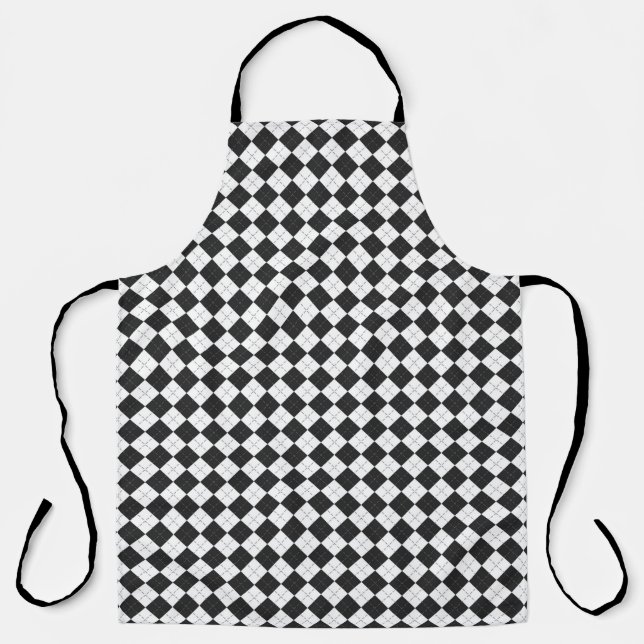 Argyle plaid. Scottish pattern in white and black  Apron (Front)