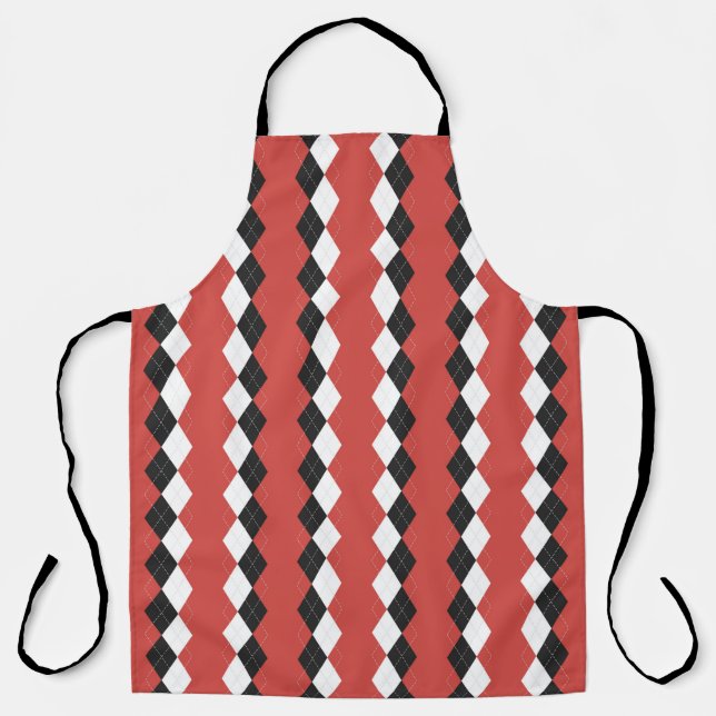 Argyle plaid. Scottish pattern in white,  black an Apron (Front)