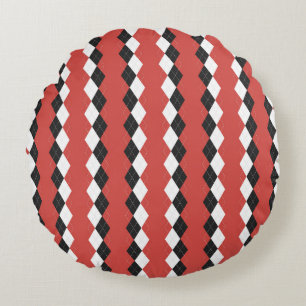 Argyle plaid. Scottish pattern in white, black an Round Pillow
