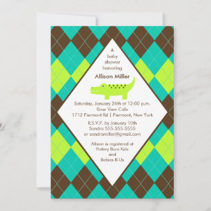 Argyle Preppy Alligator Boy Baby Shower Invitation