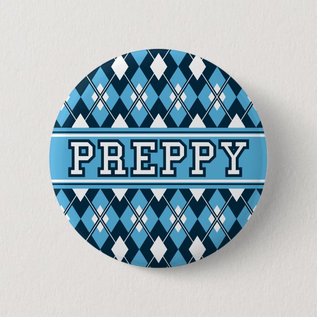 Argyle Preppy Badge Blue 2 Inch Round Button (Front)
