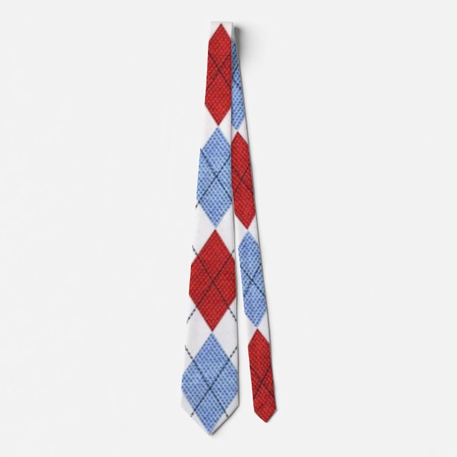 Argyle Red and Blue New Custom Trendy Modern Men's Tie (Front)