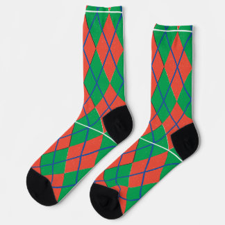 Argyle Red and Green with Blue Lines Socks