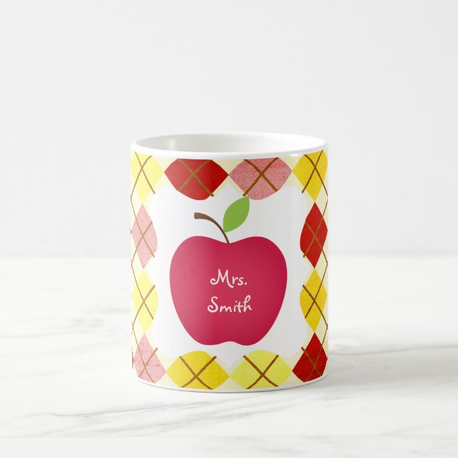 Argyle Red Apple Teacher's Coffee Mug (Center)