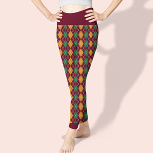 Argyle Red Green Pattern Elegant Pretty Leggings