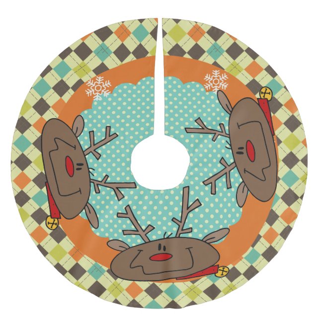 Argyle Reindeer Holiday Tree Skirt (Front)