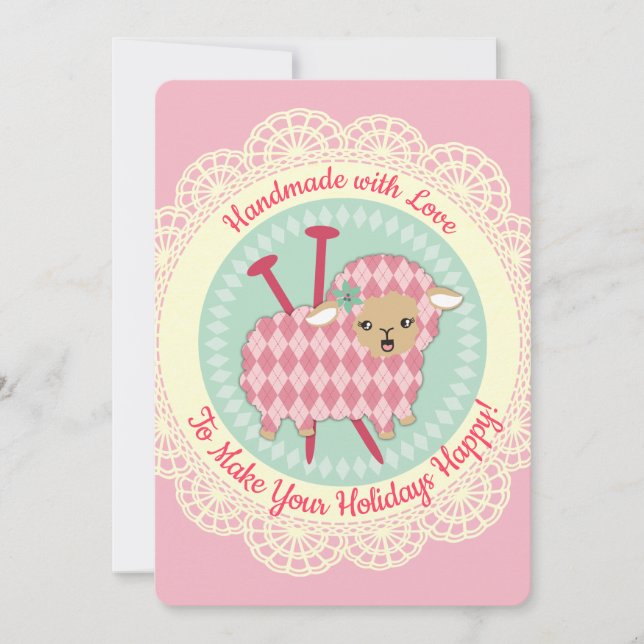 Argyle sheep knitting needles Christmas card (Front)