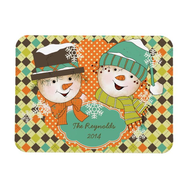 Argyle Snowmen Holiday 2 Personalized Flexi Magnet (Horizontal)