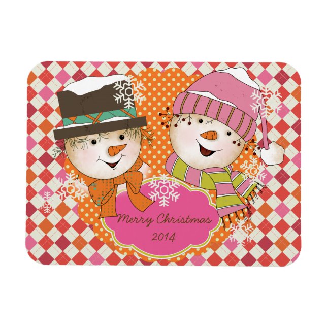 Argyle Snowmen Holiday  Personalized Flexi Magnet (Horizontal)
