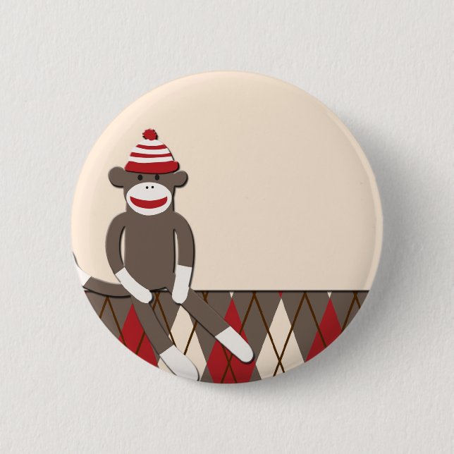 Argyle Sock Monkey 2 Inch Round Button (Front)