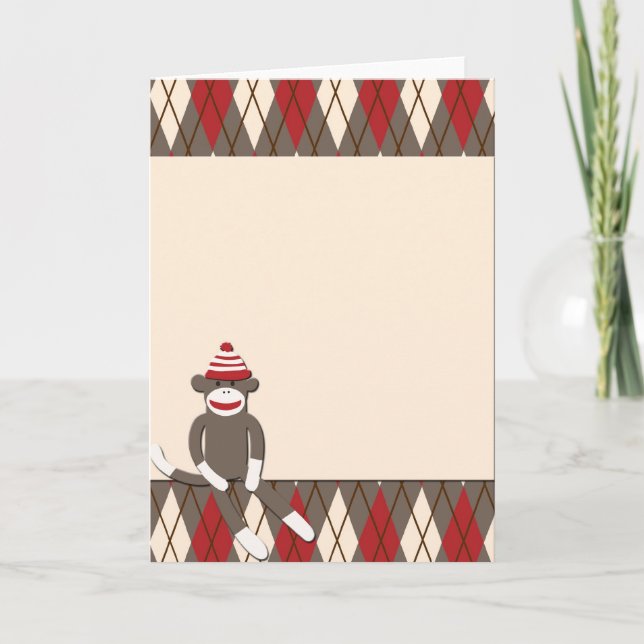 Argyle Sock Monkey Holiday Card (Front)