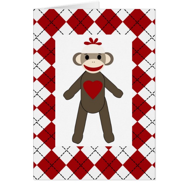 Argyle Sock Monkey Love Blank Card (Front)