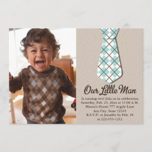 Argyle Tie Little Man Photo Birthday Invitations