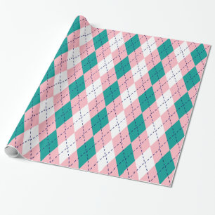 Argyle XL Pink Navy Blue Wht Wrapping Paper