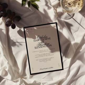 Aria | Black and Beige Minimal Elegant Wedding  Invitation