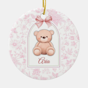 Aria Custom Pink Teddy Bear Nursery Design Ceramic Ornament