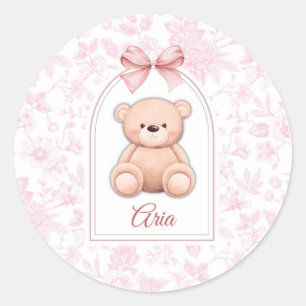 Aria   Custom Pink Teddy Bear Nursery Design  Classic Round Sticker