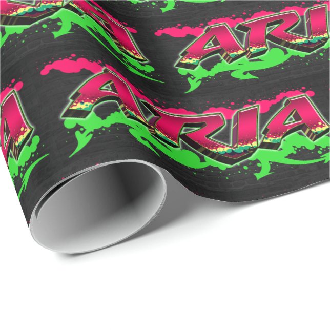 Aria First name name Graffiti red green Wrapping Paper (Roll Corner)