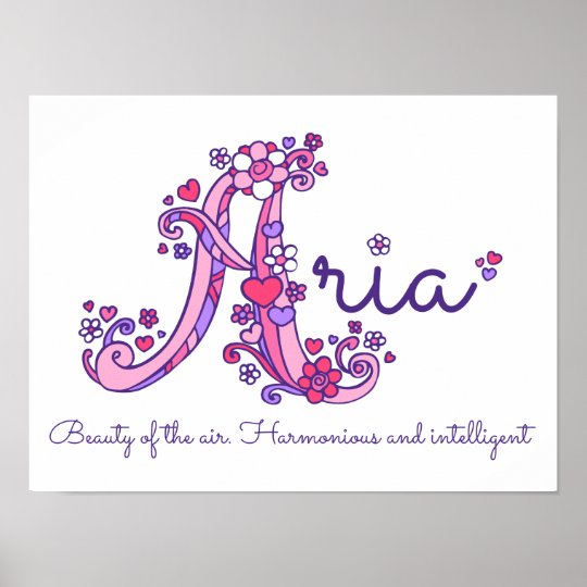 Aria Girls Name Decorative Custom Meaning Poster Zazzle Ca