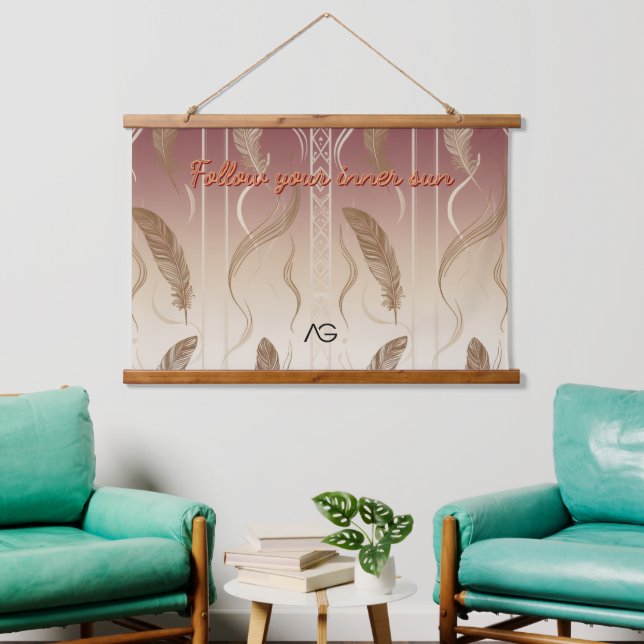 Aria Grace Desert Feather Minimal Folk Pattern Hanging Tapestry (Living Room)