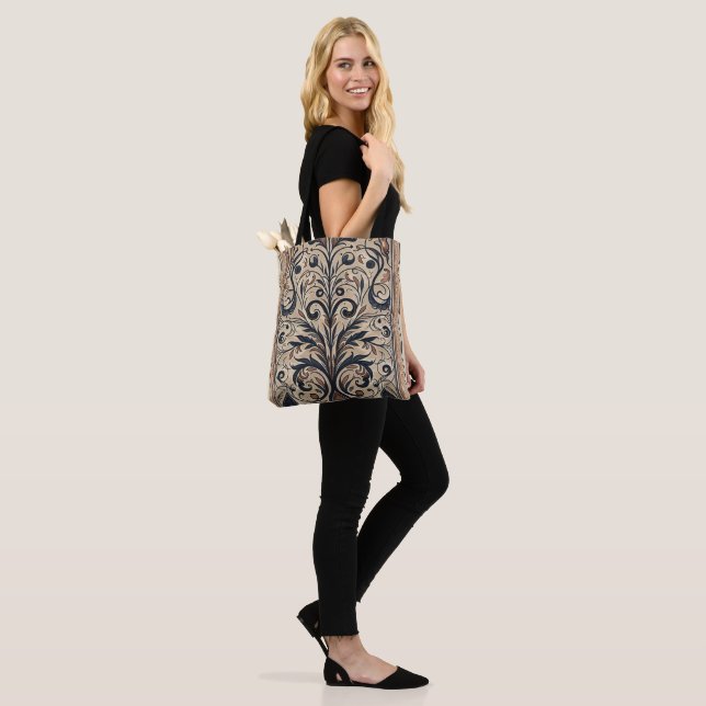 Aria Grace Earth & Spirit Linear Rhythm Pattern Tote Bag (On Model)