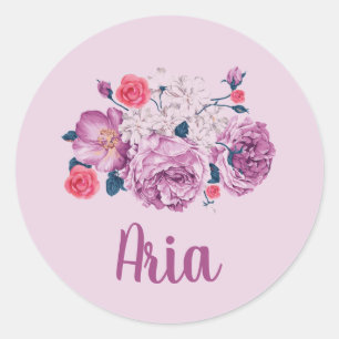 Aria Name Floral Custom Vintage Flower Girl  Classic Round Sticker