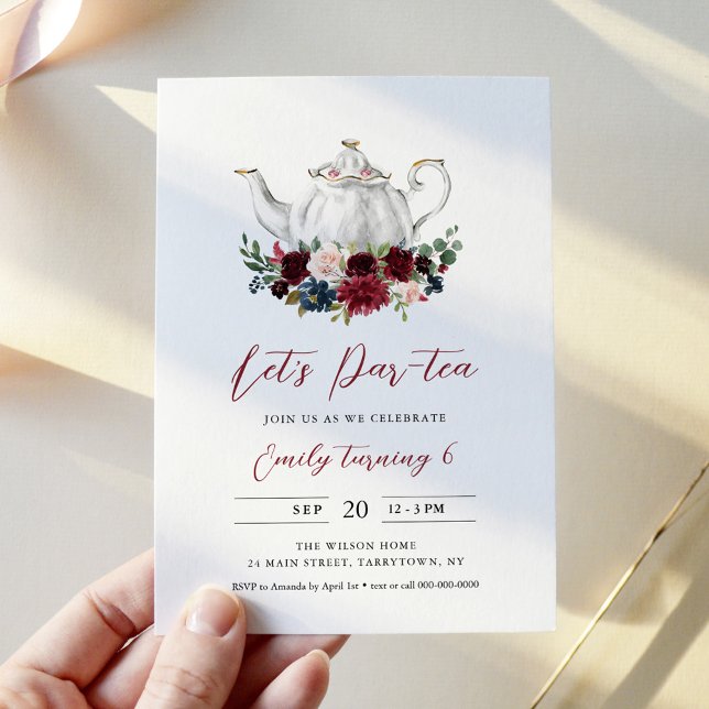ARIA Tea Party Anniversaire Invitation - Merlot (Créateur téléchargé)