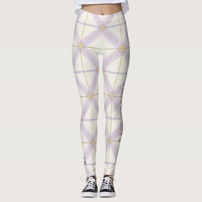 AriaGr Ivory & Lavender Luxe Plaid Pattern Vol 69 Leggings (Front)