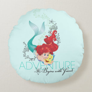Ariel Adventure Begins With Friends Round Pillow