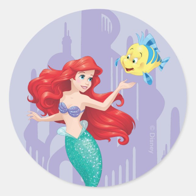 Ariel and Flounder Classic Round Sticker (Front)