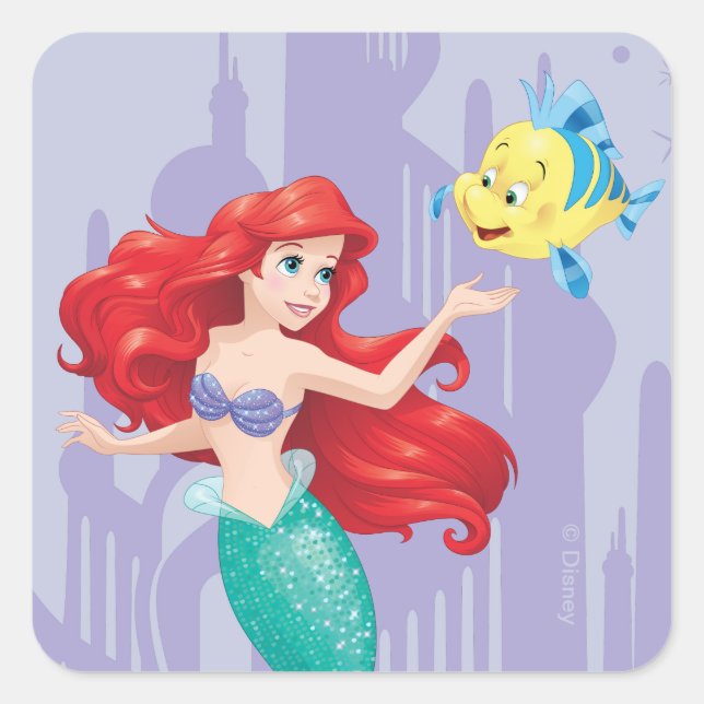Ariel and Flounder Square Sticker (Front)