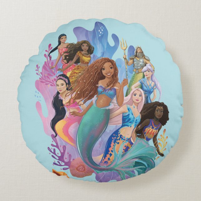 Ariel and her Family Round Pillow (Front)