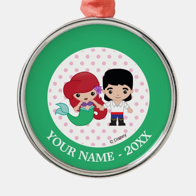 Ariel and Prince Eric Emoji Add Your Name Metal Ornament (Front)