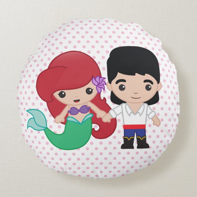 Ariel and Prince Eric Emoji Round Pillow (Front)