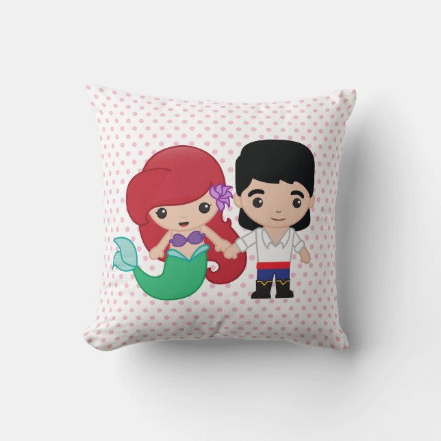 Ariel and Prince Eric Emoji Throw Pillow (Front)