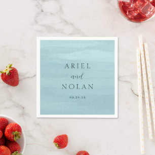 Ariel Blue Abstract Watercolor Modern Wedding Napkin