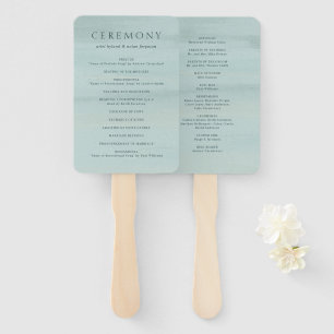 Ariel Green Watercolor Modern Wedding Program Hand Fan