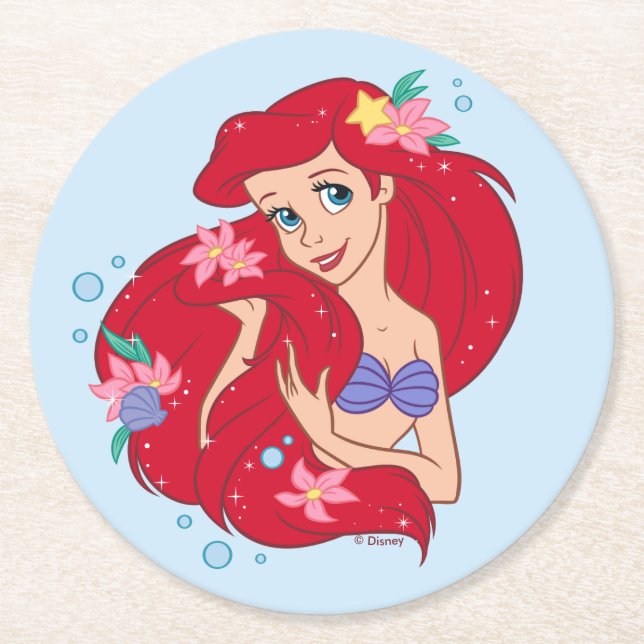Ariel Ocean Beauty Bloom Round Paper Coaster (Front)