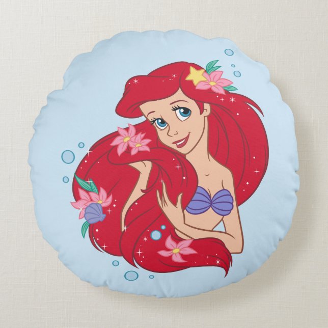 Ariel Ocean Beauty Bloom Round Pillow (Front)