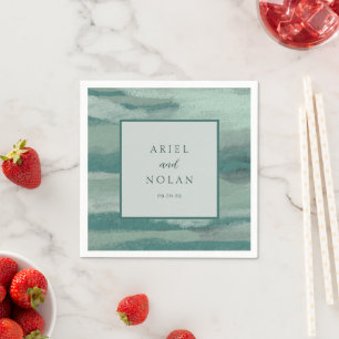 Ariel Teal Green Abstract Coastal Modern Wedding Napkin