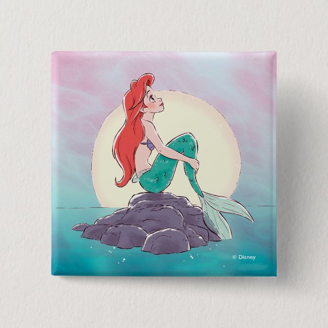 Ariel | The Little Mermaid - Pearlescent Princess 2 Inch Square Button (Front)