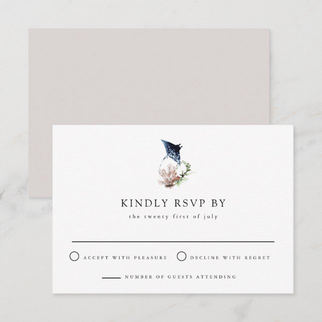 ARIEL Tropical Ocean Coral Manta Ray Beach RSVP Invitation (Front/Back)