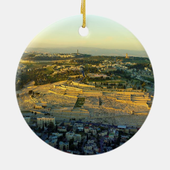 Ariel View of the Mount of Olives Jersalem Israel Ceramic Ornament (Back)