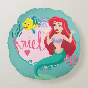 Ariel With Flounder Name Graphic Round Pillow