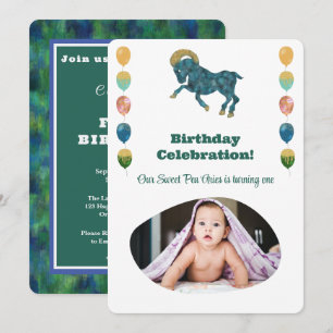 Aries 1st Birthday Photo Impressionist Gold  Invi Invitation