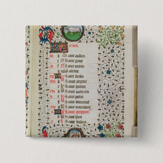 Aries and a man felling trees 2 inch square button (Front)