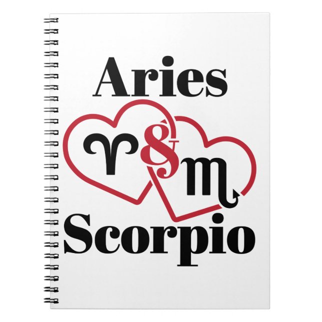 Aries and Scorpio Couple Zodiac Astrology Hearts Notebook (Front)