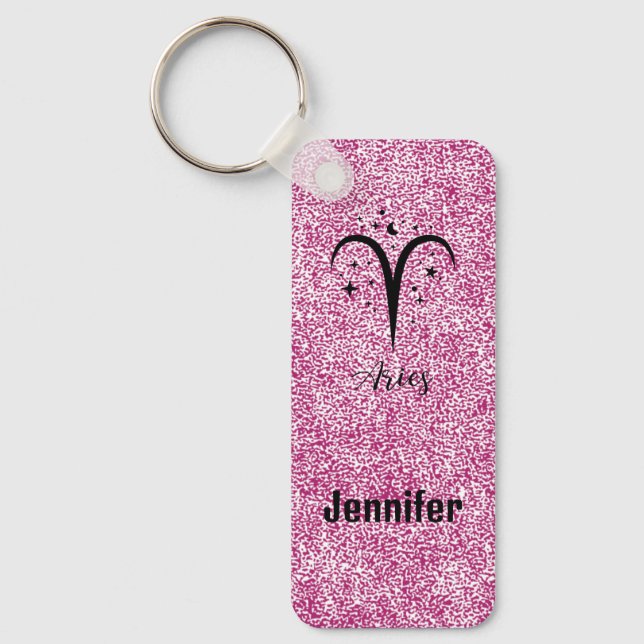 Aries astrological sign & editable name keychain (Front)