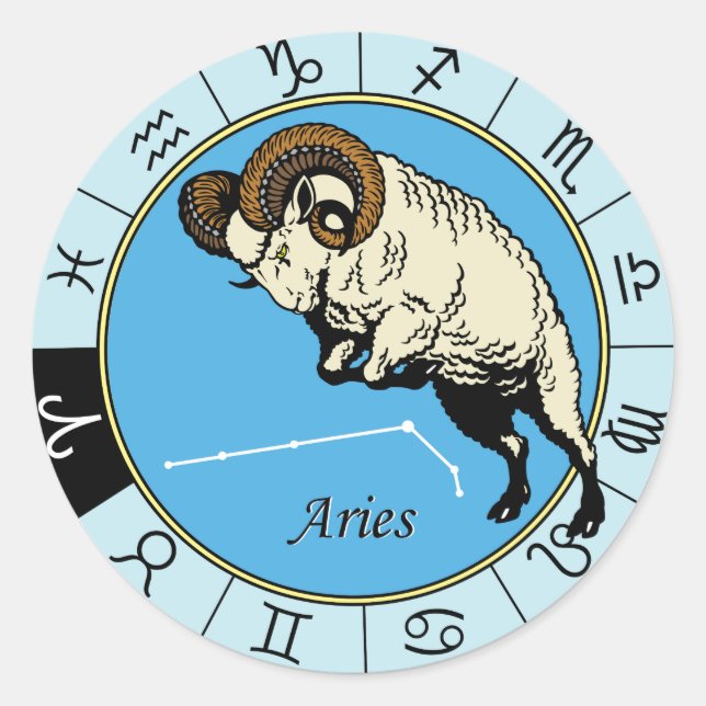 aries astrological zodiac sign classic round sticker (Front)