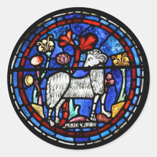 Aries - Astrology - Gothic Stained Glass Windows - Classic Round Sticker